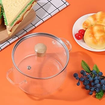 قابلمه پیرکس (دیگ شیشه‌ای) 1.5L حرارت مستقیم با درب چوبی